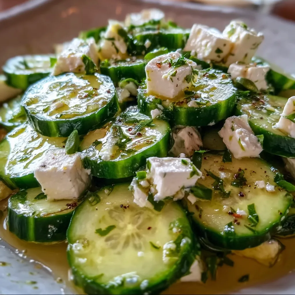 Mediterranean Cucumber Feta Salad with Fresh Herbs and Lemon Vinaigrette - main view